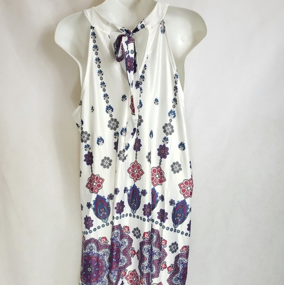 SALE! Boho white Sleeveless halter dress bold print Med - Picture 9 of 9